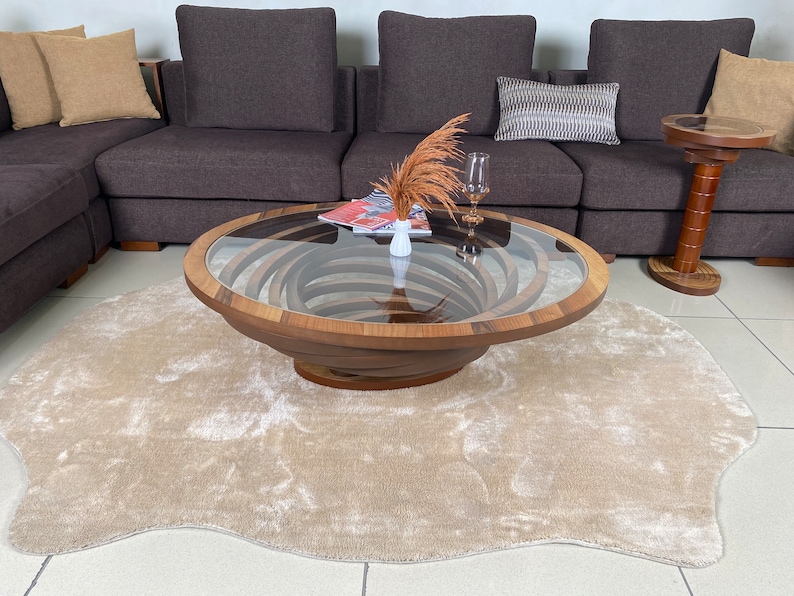 Luxury Walnut Coffee Table with Tempered Glass Top – Modern Oval Living Room Centerpiece | AmazPromo