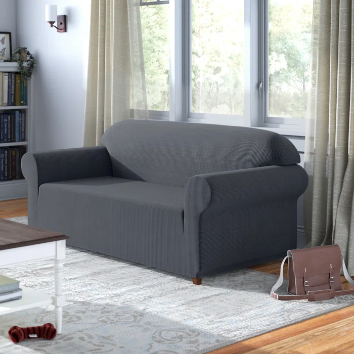 Stretch Sofa Slipcover – 1-Piece Textured Grid Box Cushion Cover, Soft & Durable, Elastic Fit for Co extra image