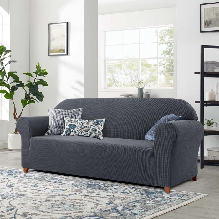 Stretch Sofa Slipcover – 1-Piece Textured Grid Box Cushion Cover, Soft & Durable, Elastic Fit for Co extra image