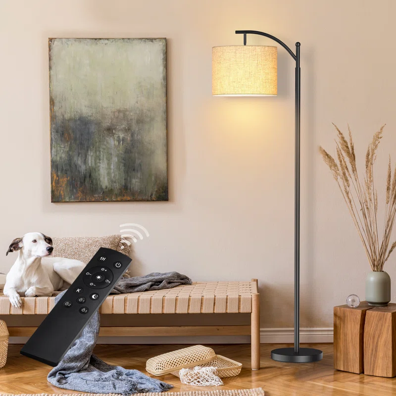 Modern LED Floor Lamp with Remote & Foot Switch – Dimmable Light, Magnetic Controller, Sturdy Base | AmazPromo