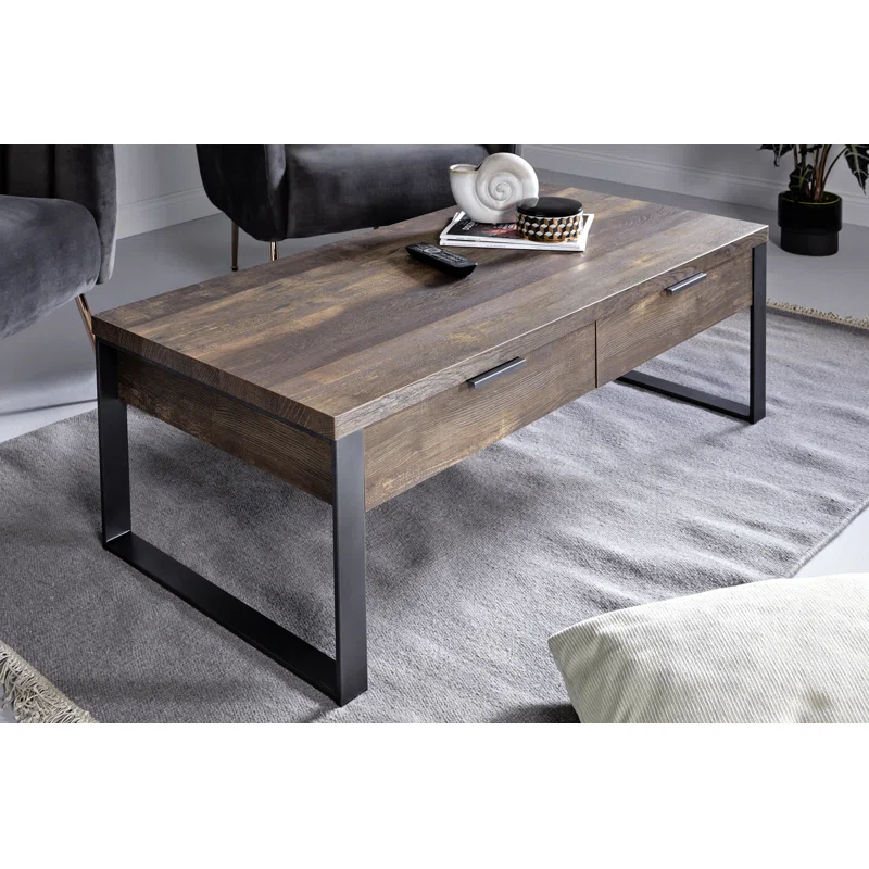 Draylen Modern Coffee Table – Oak-Look Wood Finish, Storage Drawers & Gun Metal Accents | AmazPromo