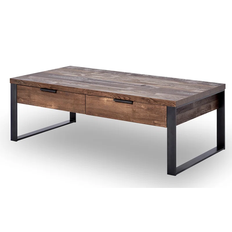 Draylen Modern Coffee Table – Oak-Look Wood Finish, Storage Drawers & Gun Metal Accents | AmazPromo