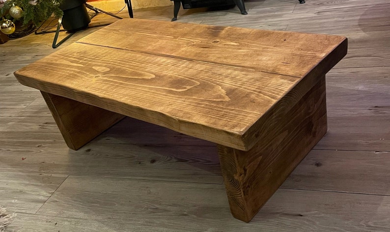 Rustic Live Edge Coffee Table – Handmade Solid Wood, Farmhouse Industrial Style, Custom Sizes, Pine | AmazPromo