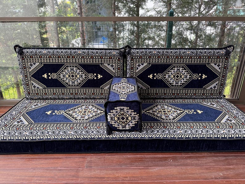 Luxury Kilim Floor Sofa Set – Handmade Boho Majlis Seating, U-Shaped Sectional Floor Cushion extra image