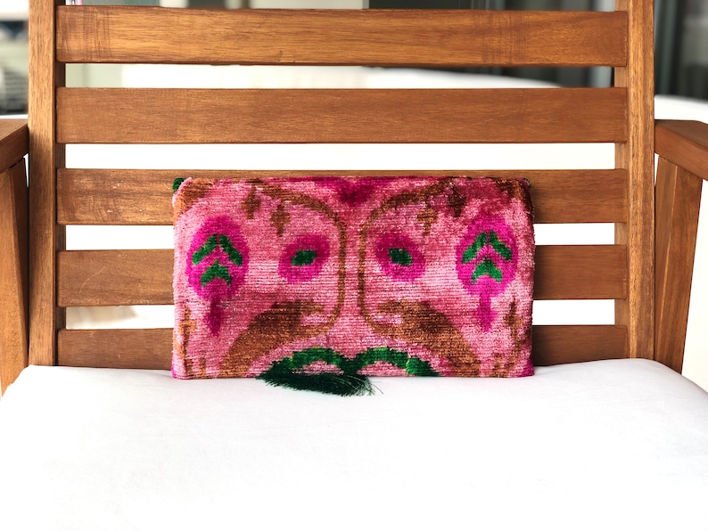 Luxury Silk Ikat Clutch Bag – Handmade Velvet Boho Purse | Elegant Pink Wedding Clutch | Handwoven | AmazPromo