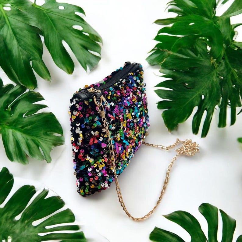 Sparkly Sequin Clutch Bag – Glitter Party Handbag for Women | Evening Crossbody Purse with Chain | | AmazPromo