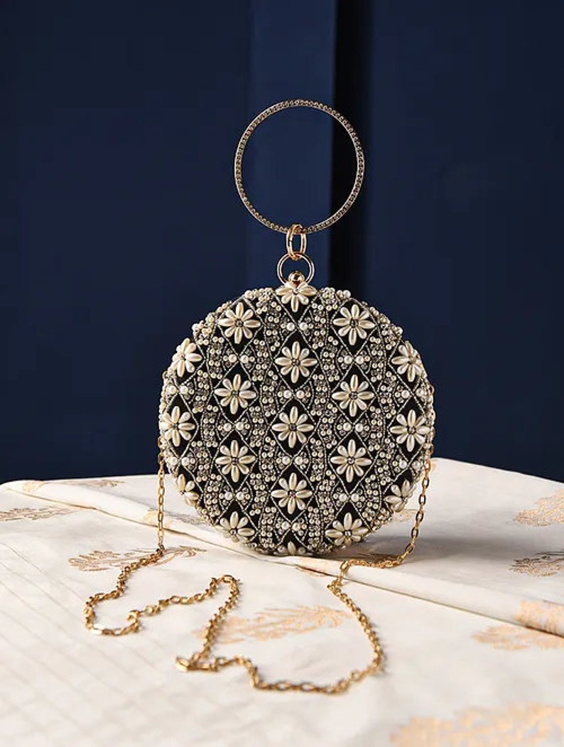 Luxury Black Silk Clutch with Hand Embroidery & Beadwork – Elegant Evening Handbag for Weddings extra image