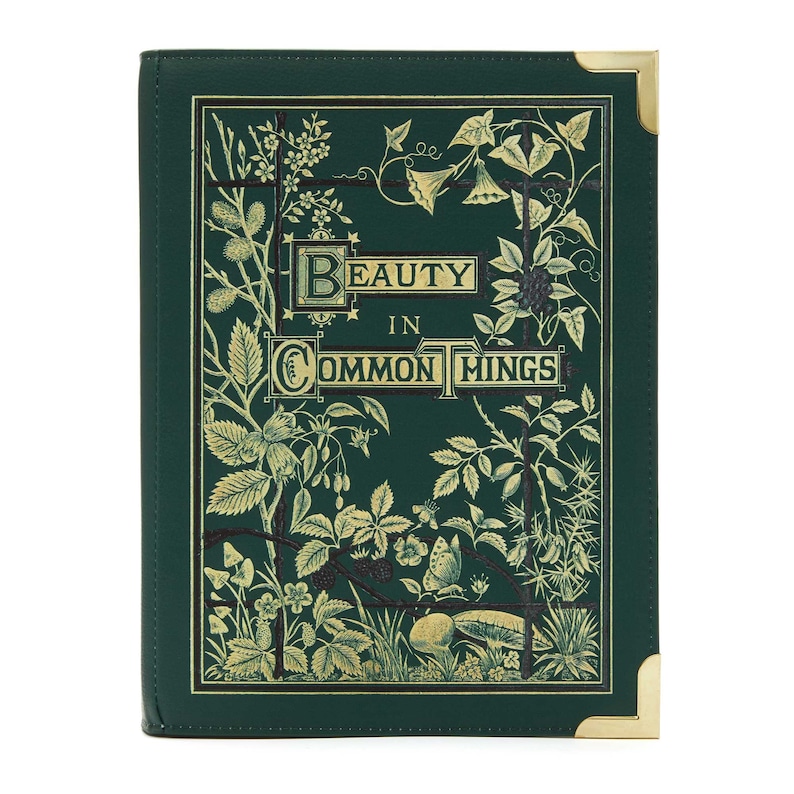 Botanical Book Purse - Fairycore Vegan Leather Handbag, Vintage Book Shaped Bag, Cottagecore | AmazPromo