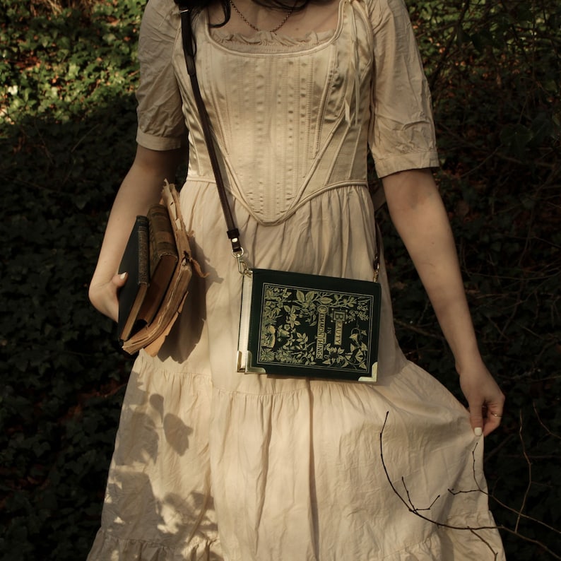 Botanical Book Purse - Fairycore Vegan Leather Handbag, Vintage Book Shaped Bag, Cottagecore extra image