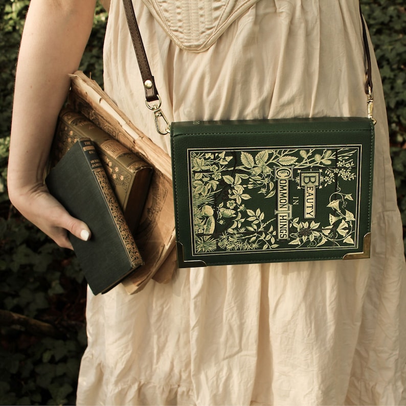 Botanical Book Purse - Fairycore Vegan Leather Handbag, Vintage Book Shaped Bag, Cottagecore extra image