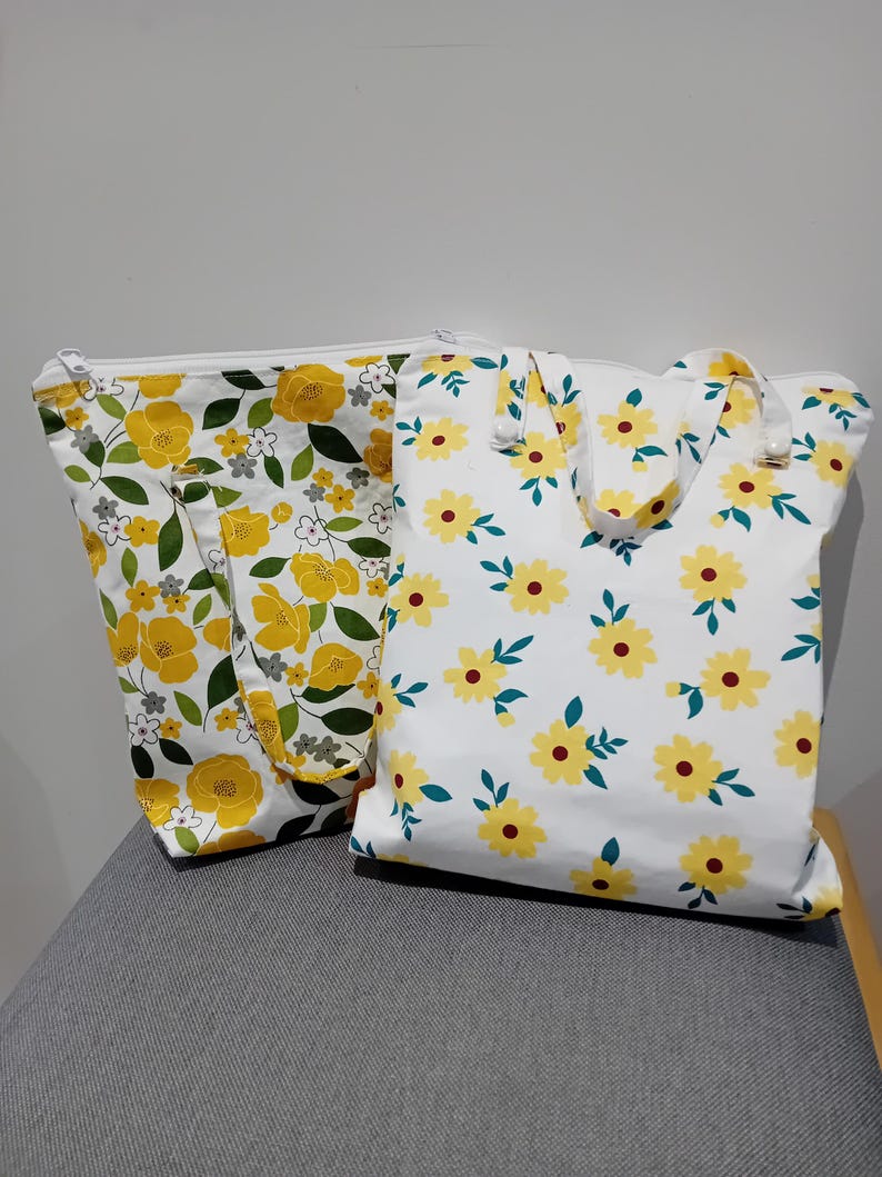 Floral Cotton Tote Bag with Zip | Handmade Canvas Shoulder Bag for Women | Stylish & Durable Shoppin | AmazPromo