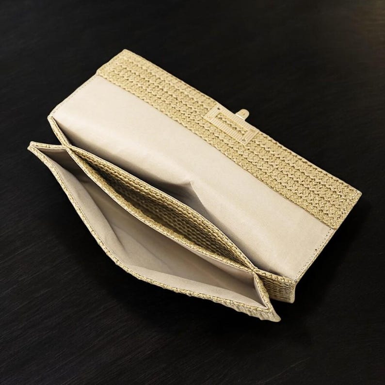 Luxury Gold Straw Clutch Bag | Elegant Woven Evening Purse | Chic Handbag with Geometric Clasp | AmazPromo