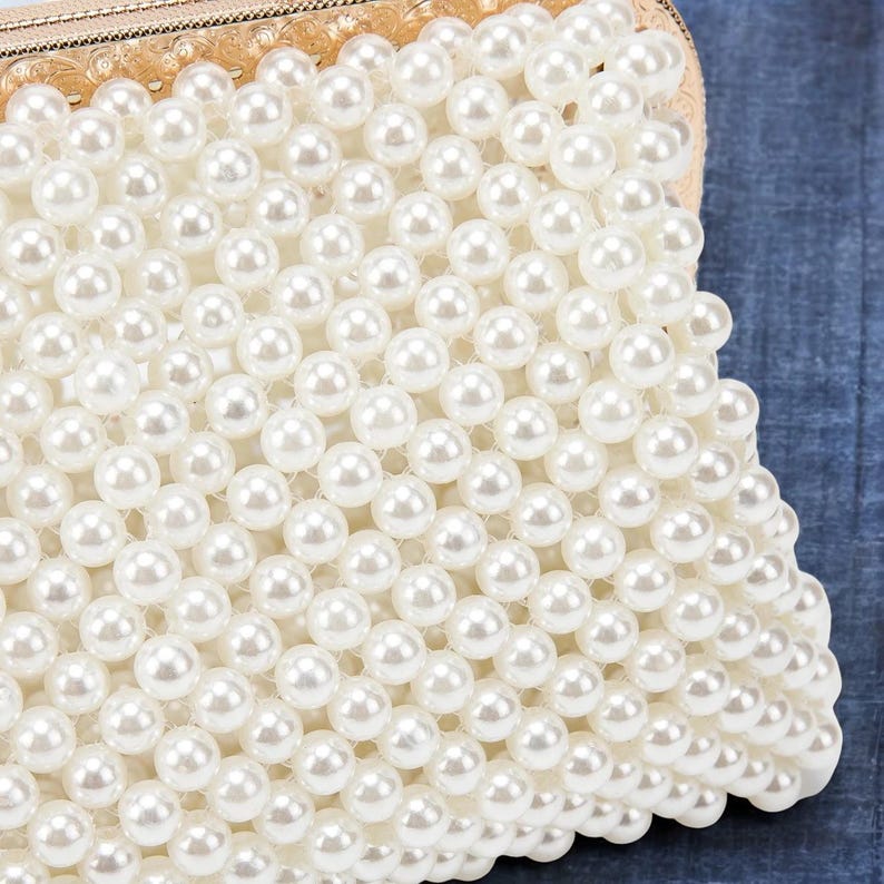 Luxury Pearl Wedding Clutch | Elegant Bridal Purse with Gold Handle | Vintage Pearl Beaded Handbag | AmazPromo
