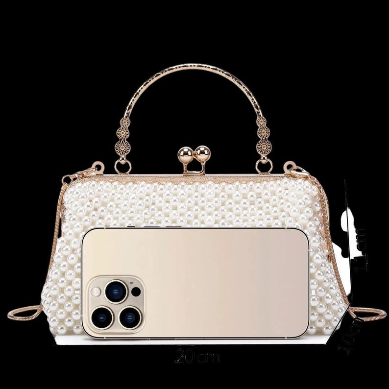 Luxury Pearl Wedding Clutch | Elegant Bridal Purse with Gold Handle | Vintage Pearl Beaded Handbag extra image