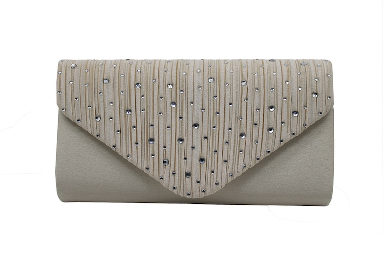 Elegant Diamante Satin Evening Clutch Bag with Detachable Gold Crossbody Strap - Bridesmaid Gift | AmazPromo