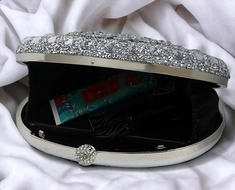 Luxury Rhinestone Crystal Clutch Bag | Elegant Silver Evening Purse | Sparkling Wedding Handbag extra image