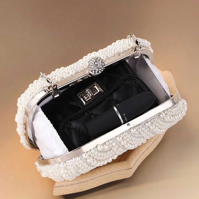 Luxury White & Silver Clutch Bag | Elegant Wedding & Evening Handbag | Designer Party Purse | Bridal | AmazPromo