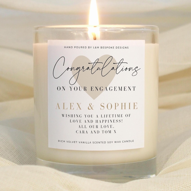 Personalised Engagement Candle Gift – Custom Soy Wax Scented Candle for Newly Engaged Couple | AmazPromo
