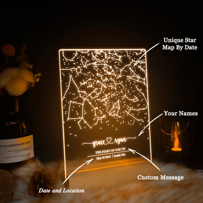 Personalized Star Map Night Light – Custom Constellation Map by Date, Night Sky Projection Lamp | AmazPromo
