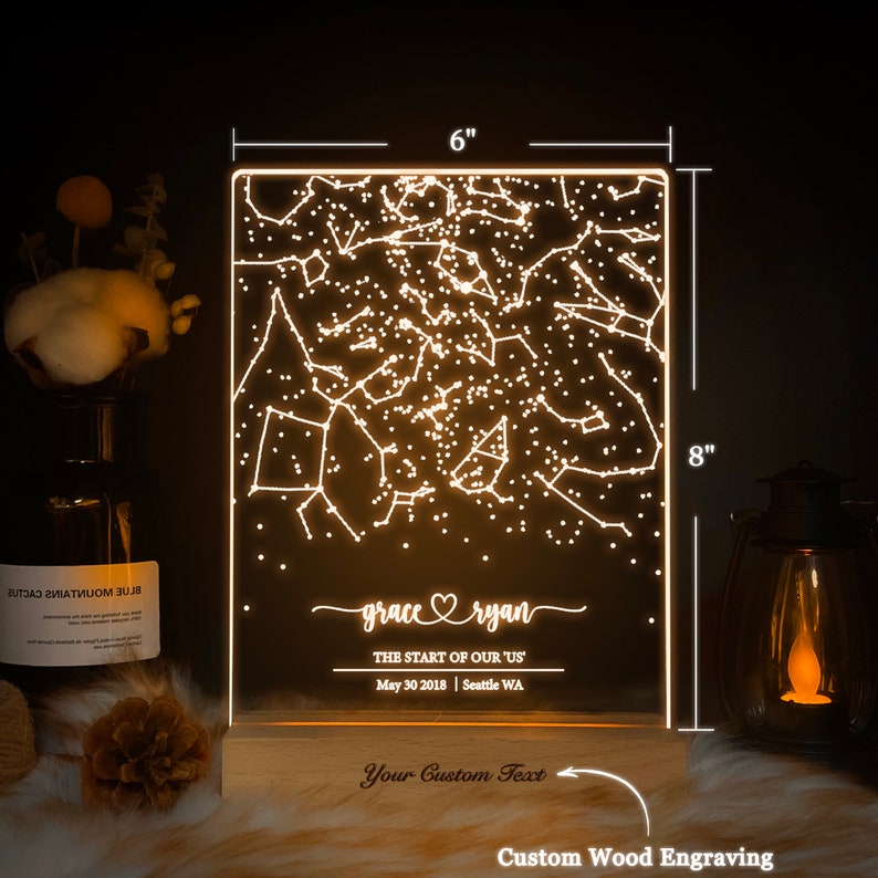 Personalized Star Map Night Light – Custom Constellation Map by Date, Night Sky Projection Lamp | AmazPromo