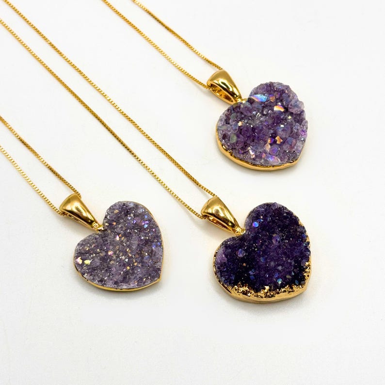 Raw Amethyst Crystal Heart Necklace – 18K Gold Chain, Boho Healing Gemstone Pendant, Natural Amethys extra image