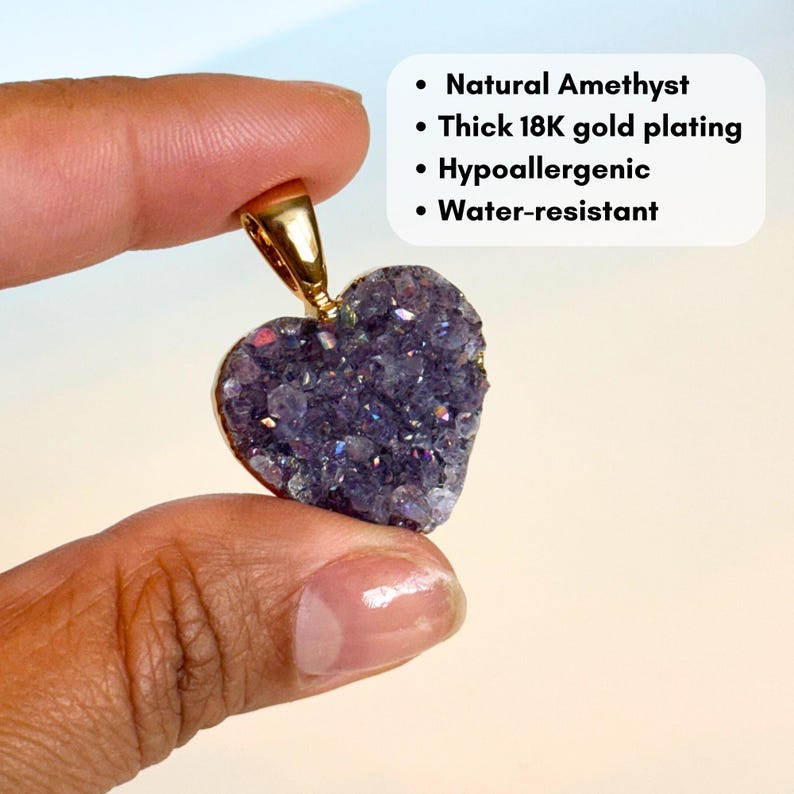 Raw Amethyst Crystal Heart Necklace – 18K Gold Chain, Boho Healing Gemstone Pendant, Natural Amethys extra image