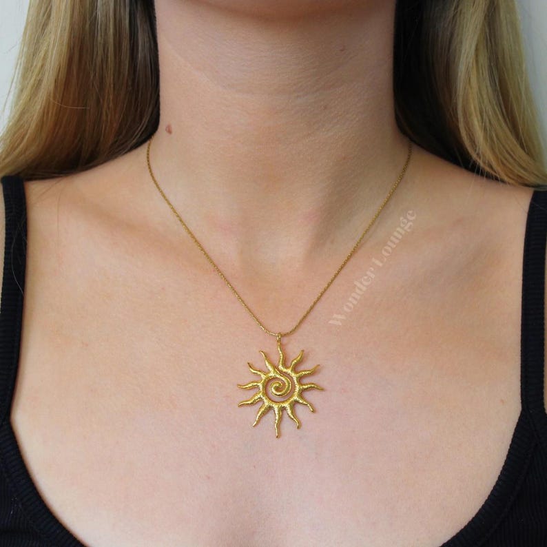 18K Gold Sunburst Necklace – Waterproof Sun Pendant for Women | Dainty Sun Ray Necklace | Gold-Plate | AmazPromo