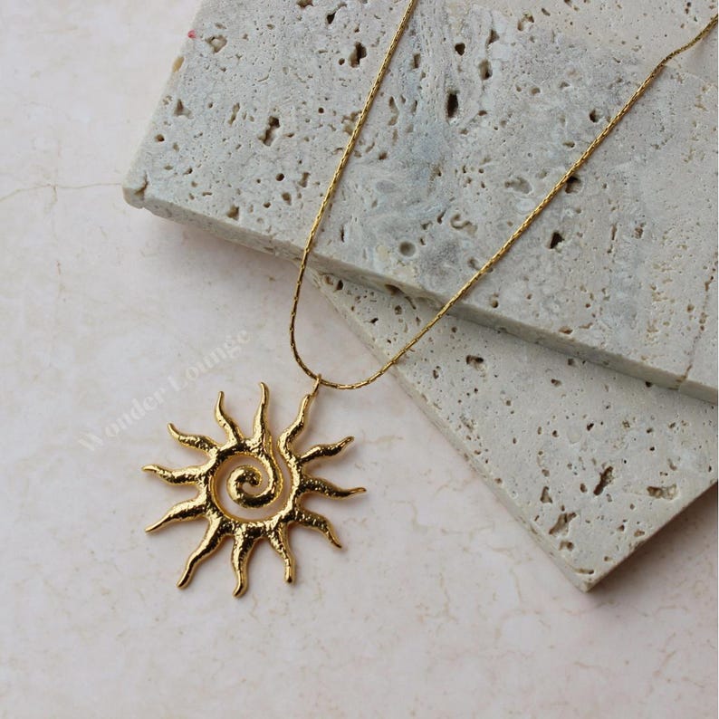 18K Gold Sunburst Necklace – Waterproof Sun Pendant for Women | Dainty Sun Ray Necklace | Gold-Plate | AmazPromo