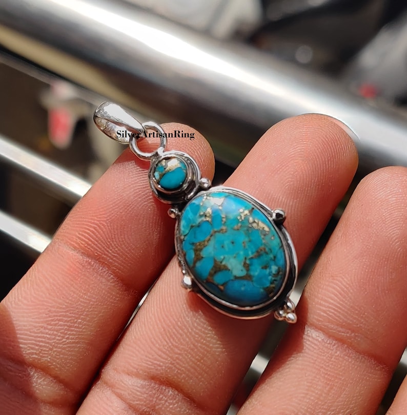 Aquamarine Pendant Necklace – 925 Sterling Silver – Handmade Blue Gemstone Jewelry – March Birthston | AmazPromo