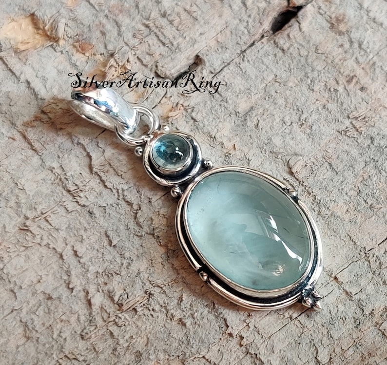 Aquamarine Pendant Necklace – 925 Sterling Silver – Handmade Blue Gemstone Jewelry – March Birthston extra image