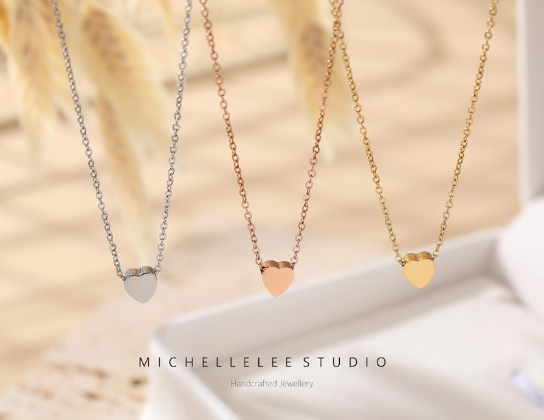 Elegant Stainless Steel Heart Pendant Necklace - Gold, Silver, Rose Gold, with Matching Earrings - P | AmazPromo