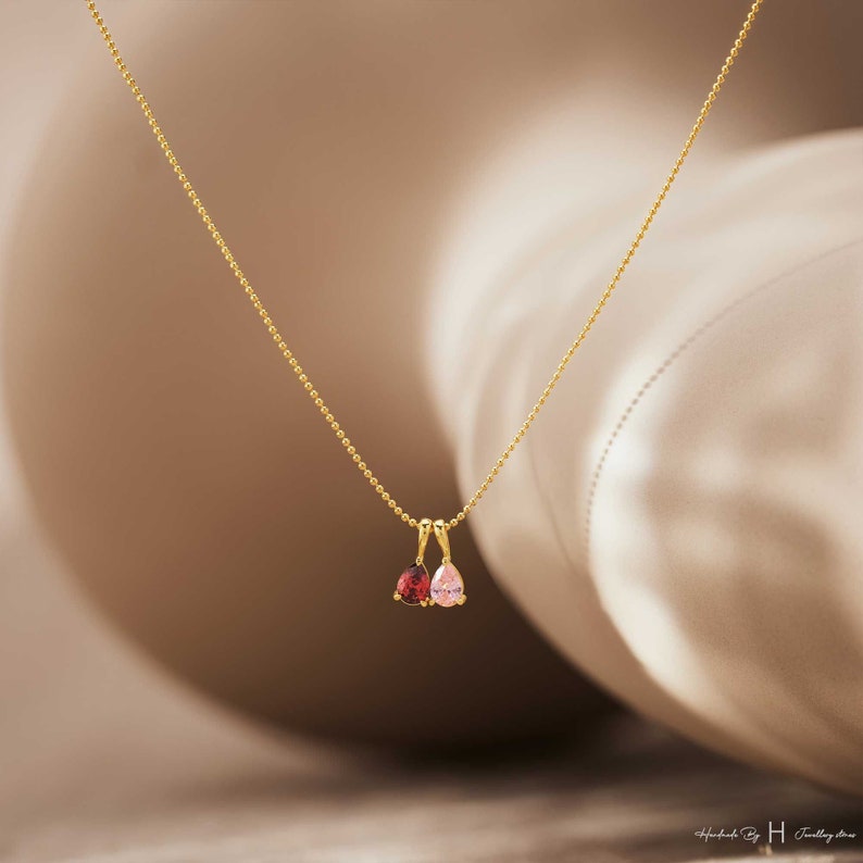 Personalized Birthstone Necklace, 14K Gold Plated Diamond Pendant, Custom Anniversary Gift for Mom | AmazPromo