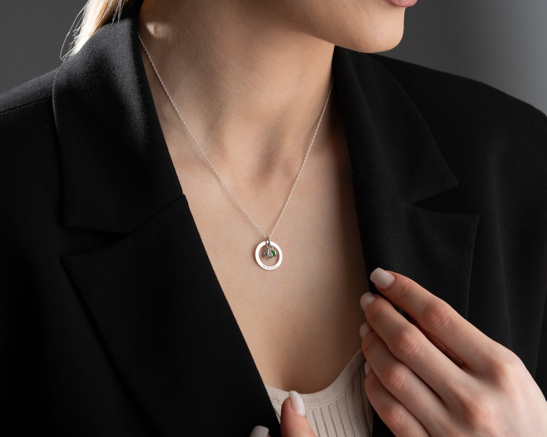 Personalized Birthstone Name Necklace for Women – Engraved Circle Pendant in Gold, Silver | AmazPromo