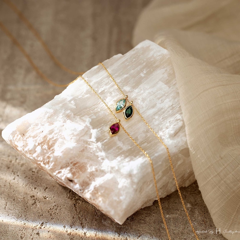 Personalized Birthstone Necklace for Women – Custom Leaf Marquise Necklace, Anniversary Gift, Family | AmazPromo