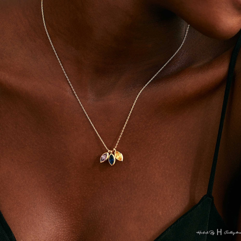 Personalized Birthstone Necklace for Women – Custom Leaf Marquise Necklace, Anniversary Gift, Family extra image