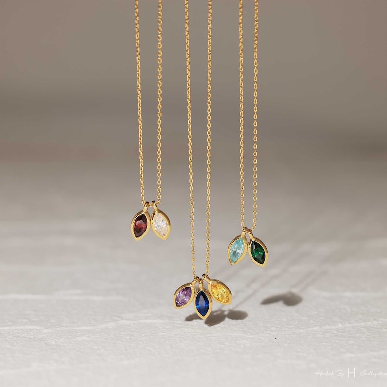 Personalized Birthstone Necklace for Women – Custom Leaf Marquise Necklace, Anniversary Gift, Family extra image