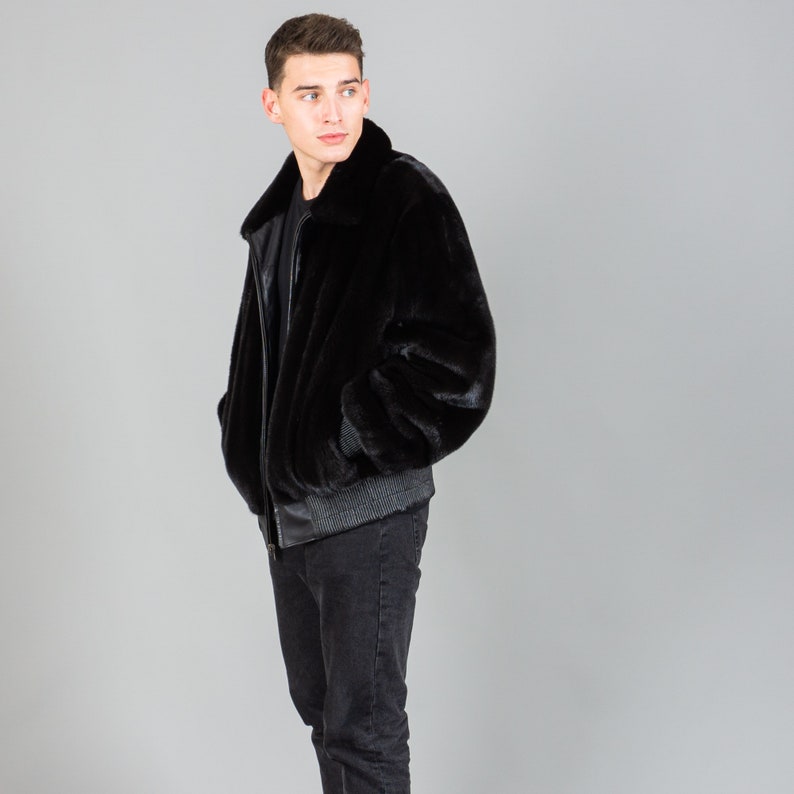 Luxury Reversible Mink Fur & Lambskin Leather Jacket – Black Designer Winter Coat for Men | AmazPromo