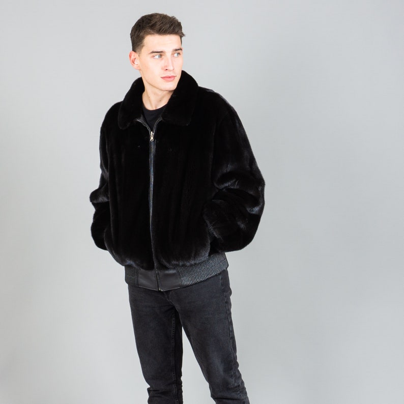Luxury Reversible Mink Fur & Lambskin Leather Jacket – Black Designer Winter Coat for Men extra image