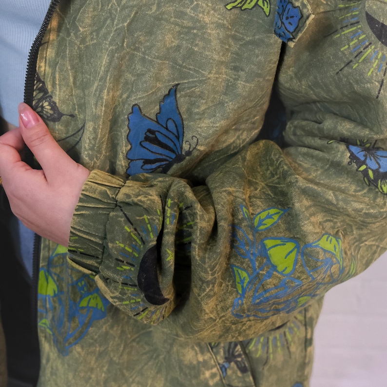 Handmade Boho Gothic Cotton Jacket with Hoodie – Unisex Hippie Zip-Up Hoodie, Sustainable & Ethic | AmazPromo