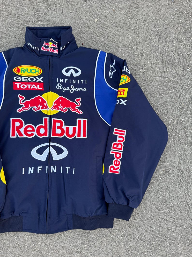 Redbull F1 Vintage Racing Jacket | Embroidered Cotton Padded Motorsport Jacket for Men | Blue Redbul extra image