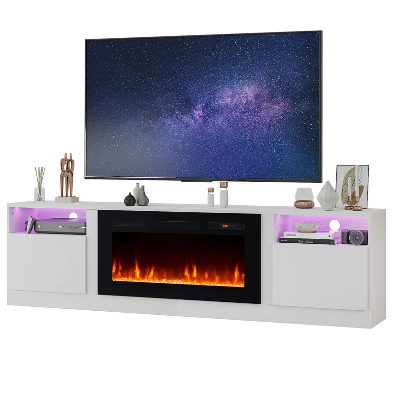 80" TV Stand with 36" Electric Fireplace – LED Flames, Remote Control & Ample Storage | AmazPromo
