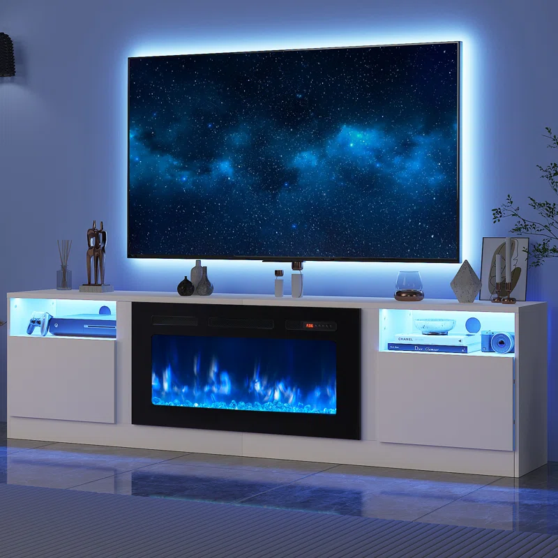 80" TV Stand with 36" Electric Fireplace – LED Flames, Remote Control & Ample Storage extra image