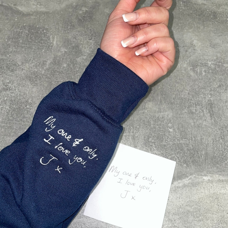 Personalized Handwriting Embroidered Sweatshirt or Hoodie – Custom Gift for Couples, Anniversary | AmazPromo