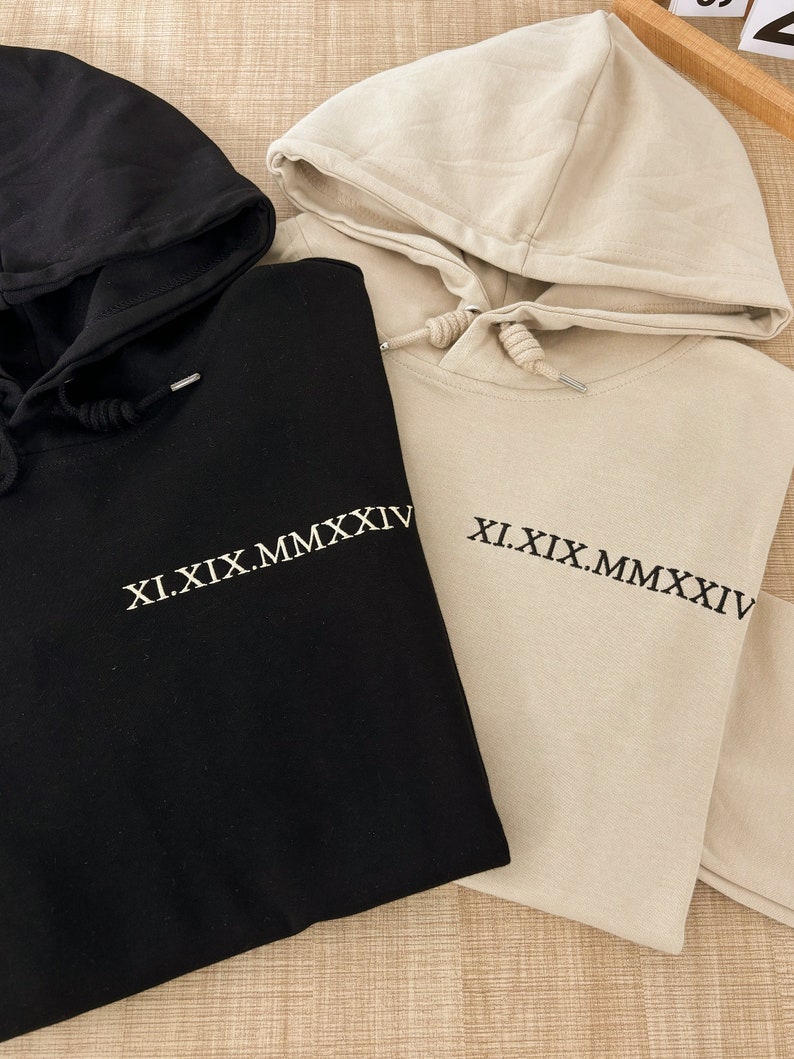 Custom Embroidered Roman Numerals Hoodie | Personalized Anniversary Date Sweatshirt | Couples Gift | AmazPromo
