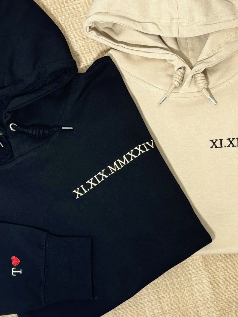 Custom Embroidered Roman Numerals Hoodie | Personalized Anniversary Date Sweatshirt | Couples Gift extra image