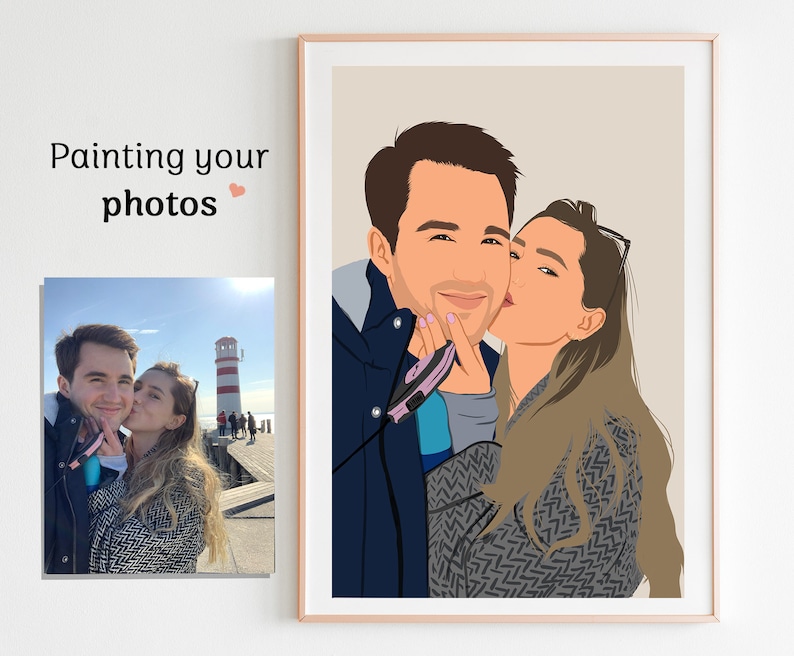 Custom Faceless Couple Portrait – Personalized Engagement Gift, Hand-Drawn Digital Art extra image