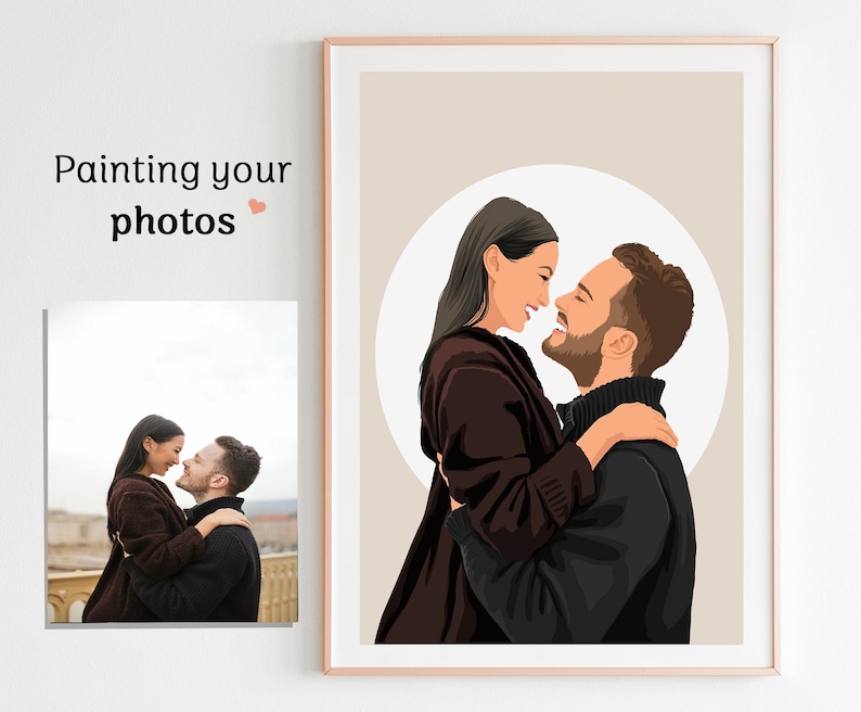 Custom Faceless Couple Portrait – Personalized Engagement Gift, Hand-Drawn Digital Art extra image