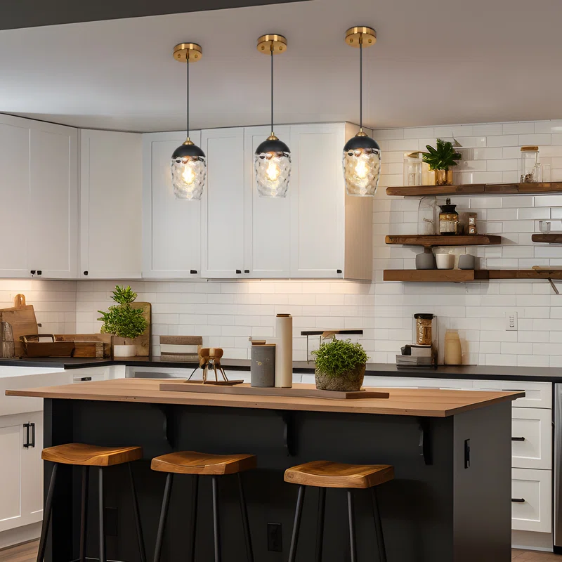 Modern Coastal-Industrial Mini Pendant Light with Water Wave Glass Shade & Adjustable Cord | AmazPromo