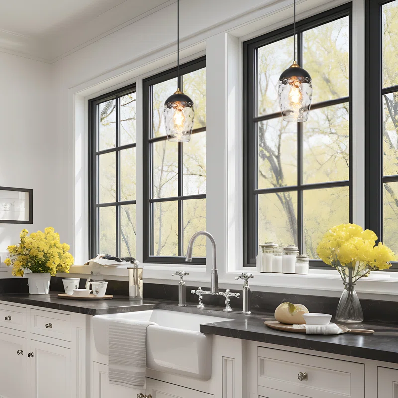 Modern Coastal-Industrial Mini Pendant Light with Water Wave Glass Shade & Adjustable Cord extra image