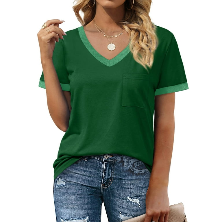 MOSHU Women's V-Neck Casual Summer T-Shirt with Pockets – Loose Fit, Short Sleeve, Breathable Cotton | AmazPromo